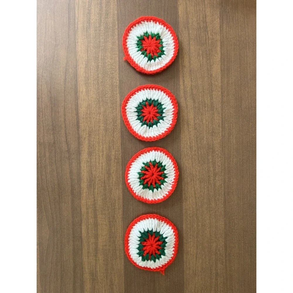 Vintage Handmade Crochet Coasters Christmas Decor Grannycore cottagecore